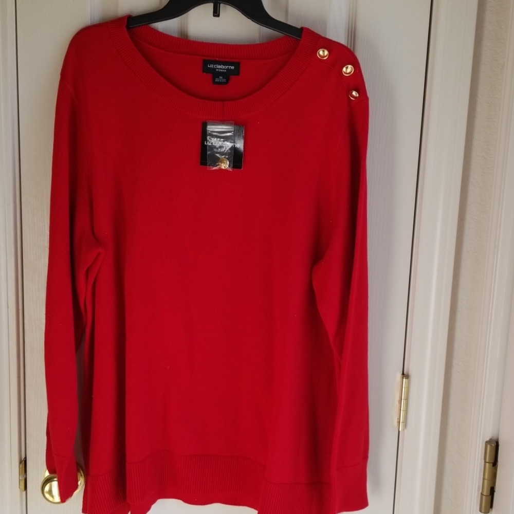 NWT LIZ CLAIBORNE WOMAN RED PULLOVER SWEATER